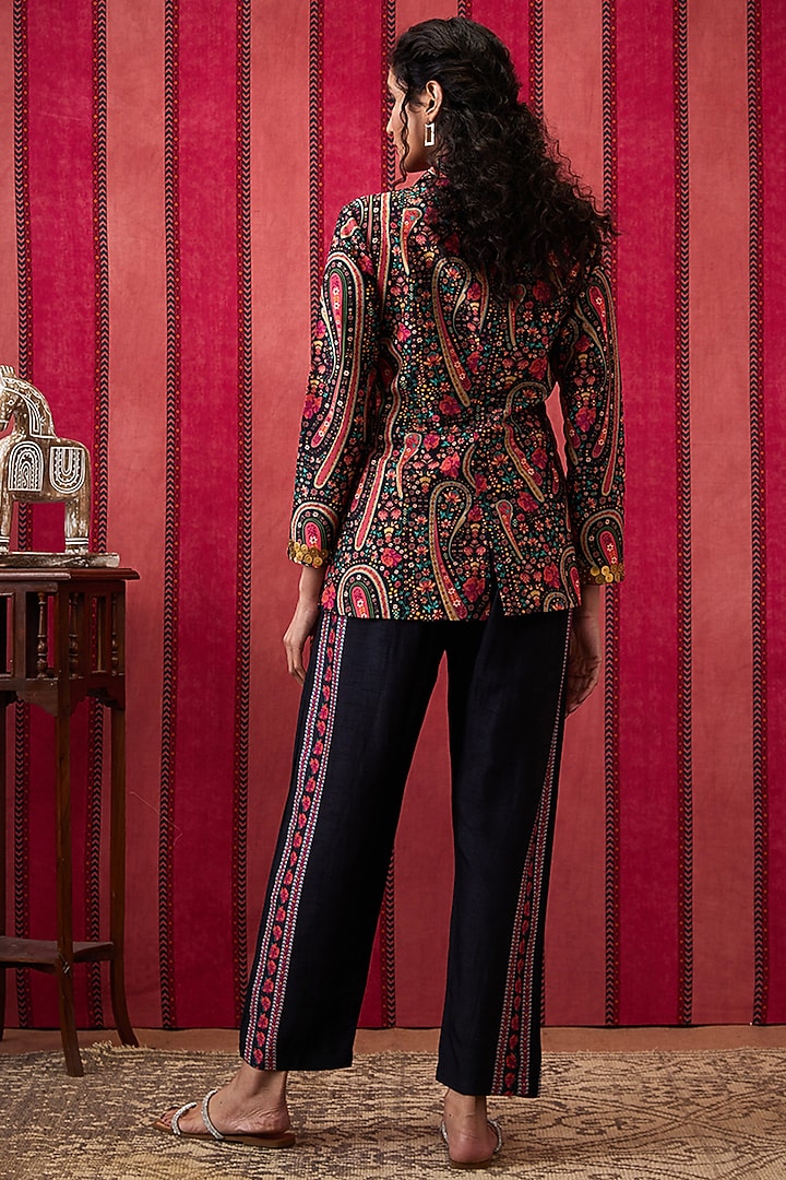 Black Malaysian Silk Embellished Co-Ord Set by Soup by Sougat Paul at Pernia's Pop Up Shop