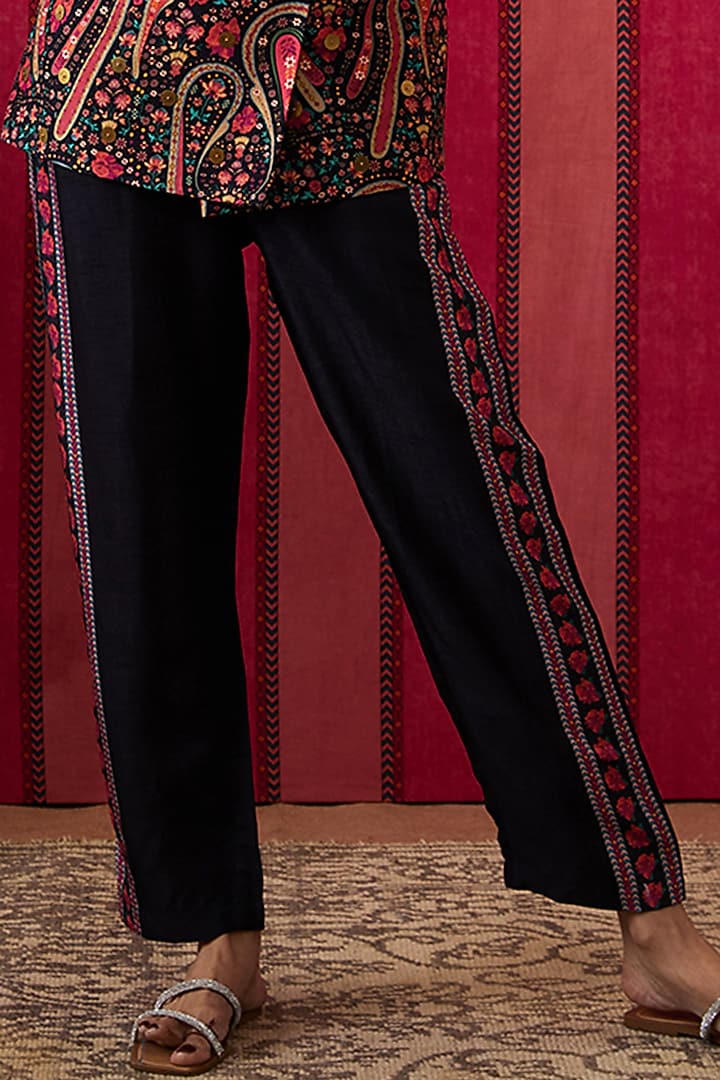 Black Malaysian Silk Embellished Co-Ord Set by Soup by Sougat Paul at Pernia's Pop Up Shop
