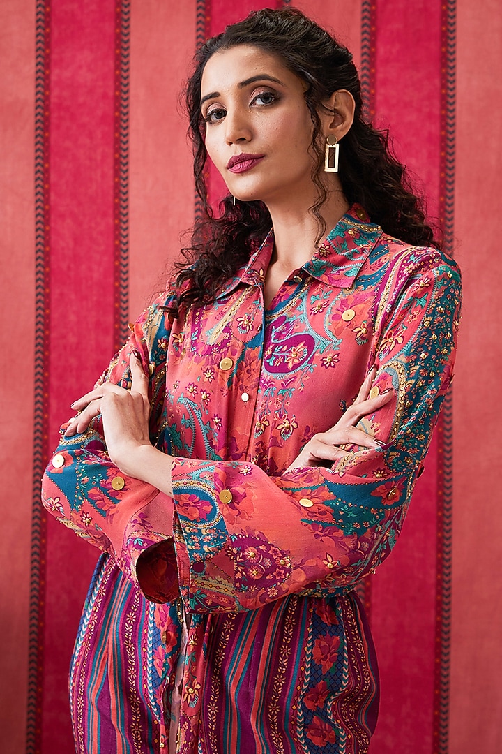 Multi-Colored Malaysian Silk Co-Ord Set by Soup by Sougat Paul at Pernia's Pop Up Shop