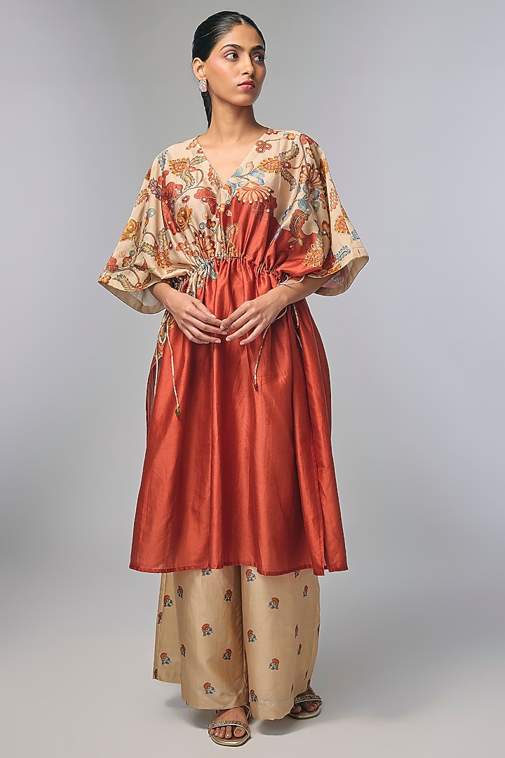 Beige Chanderi Embroidered Kurta Set by Soup by Sougat Paul at Pernia's Pop Up Shop
