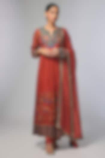 Maroon Chiffon Embellished Party Wear Anarkali Set by Soup by Sougat Paul at Pernia's Pop Up Shop