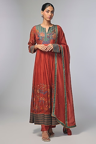 Maroon Chiffon Embellished Anarkali Set by Soup by Sougat Paul