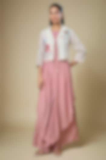 Red Cotton Silk Printed Jumpsuit With Jacket by Soup by Sougat Paul at Pernia's Pop Up Shop