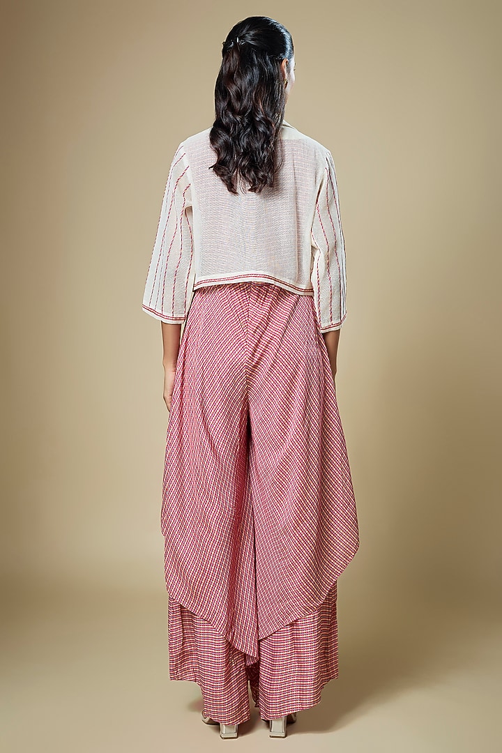 Red Cotton Silk Printed Jumpsuit With Jacket by Soup by Sougat Paul at Pernia's Pop Up Shop