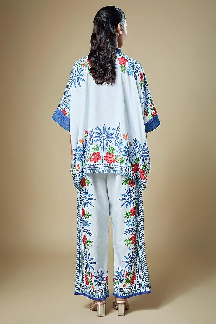 Off-White & Light Blue Cotton Twill Floral Printed Co-Ord Set by Soup by Sougat Paul at Pernia's Pop Up Shop