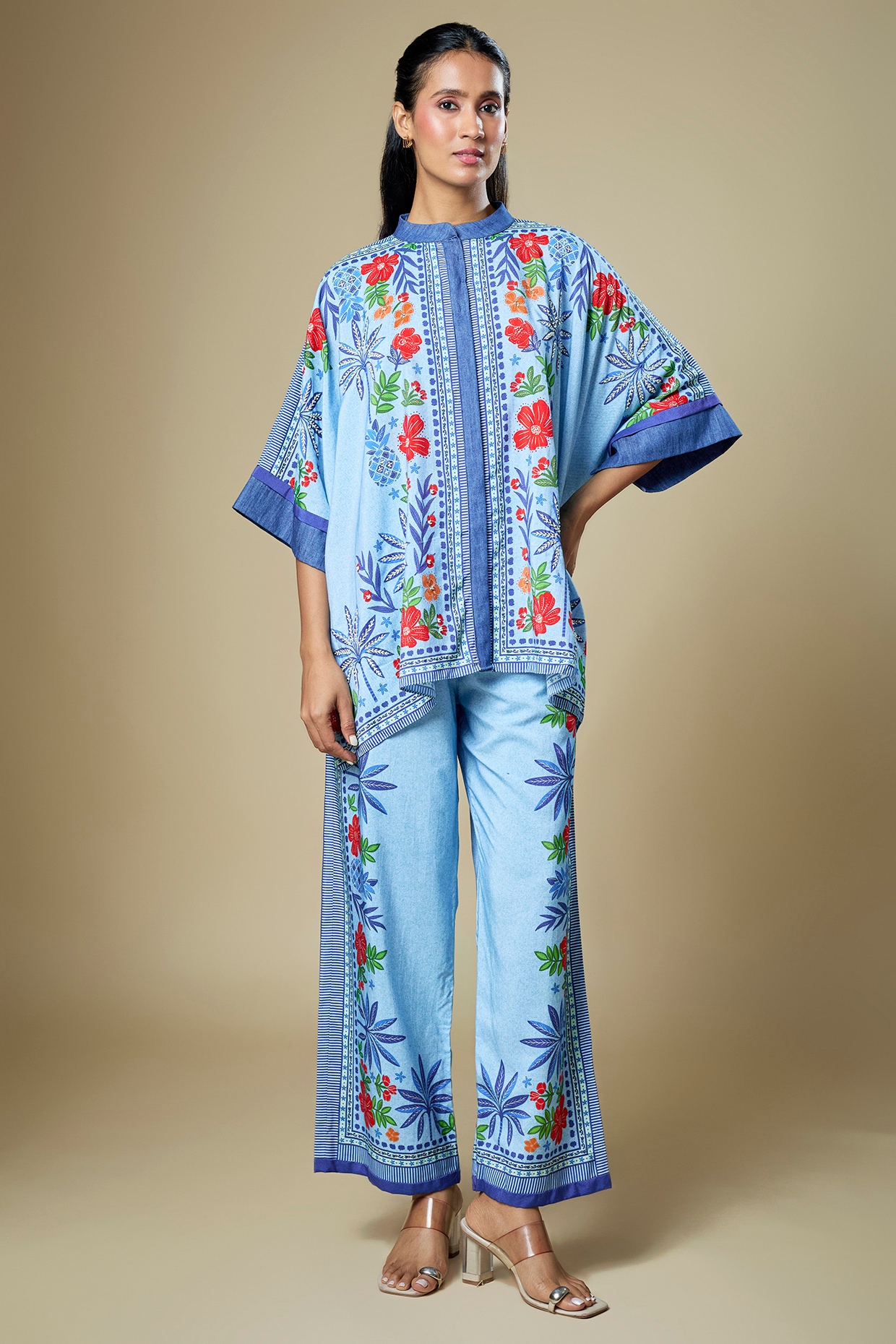Soup by Sougat Paul Blue Cotton Twill Floral Printed Co-Ord Set