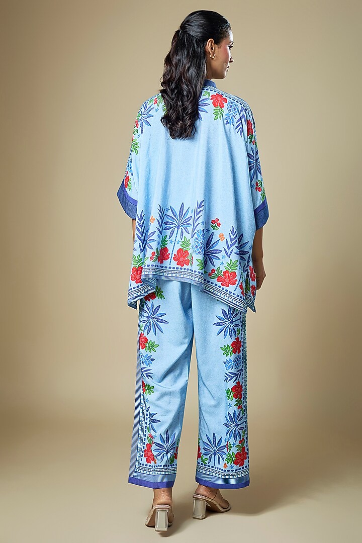 Blue Cotton Twill Floral Printed Co-Ord Set by Soup by Sougat Paul at Pernia's Pop Up Shop
