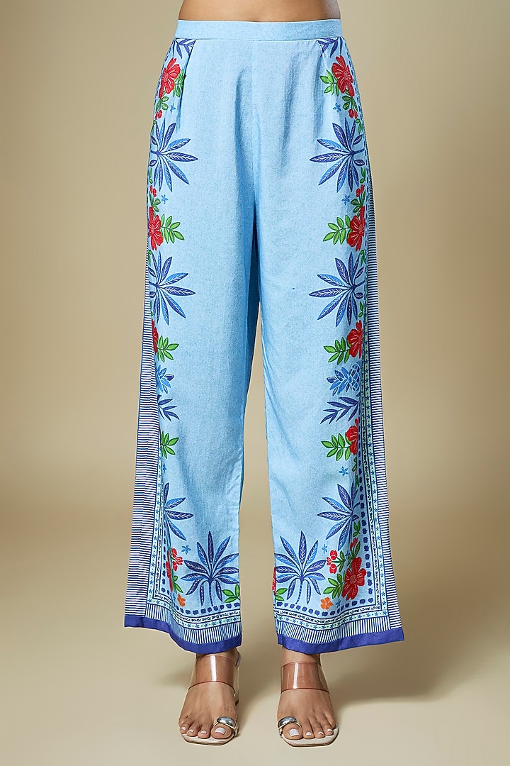 Blue Cotton Twill Floral Printed Co-Ord Set by Soup by Sougat Paul at Pernia's Pop Up Shop