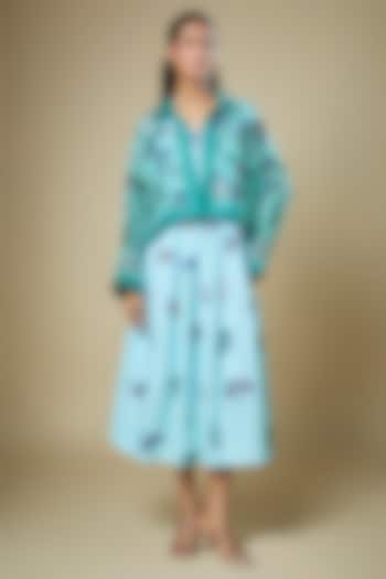 Green Cotton Silk Floral Printed Jacket Vacation Dress by Soup by Sougat Paul at Pernia's Pop Up Shop