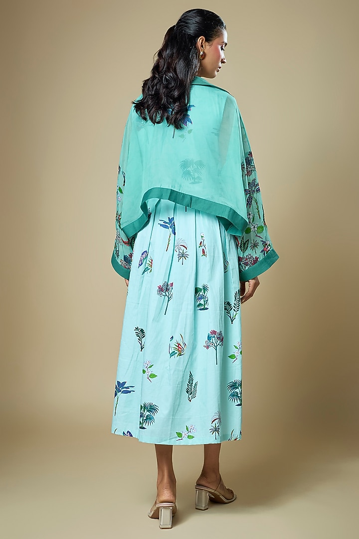 Green Cotton Silk Floral Printed Jacket Vacation Dress by Soup by Sougat Paul at Pernia's Pop Up Shop