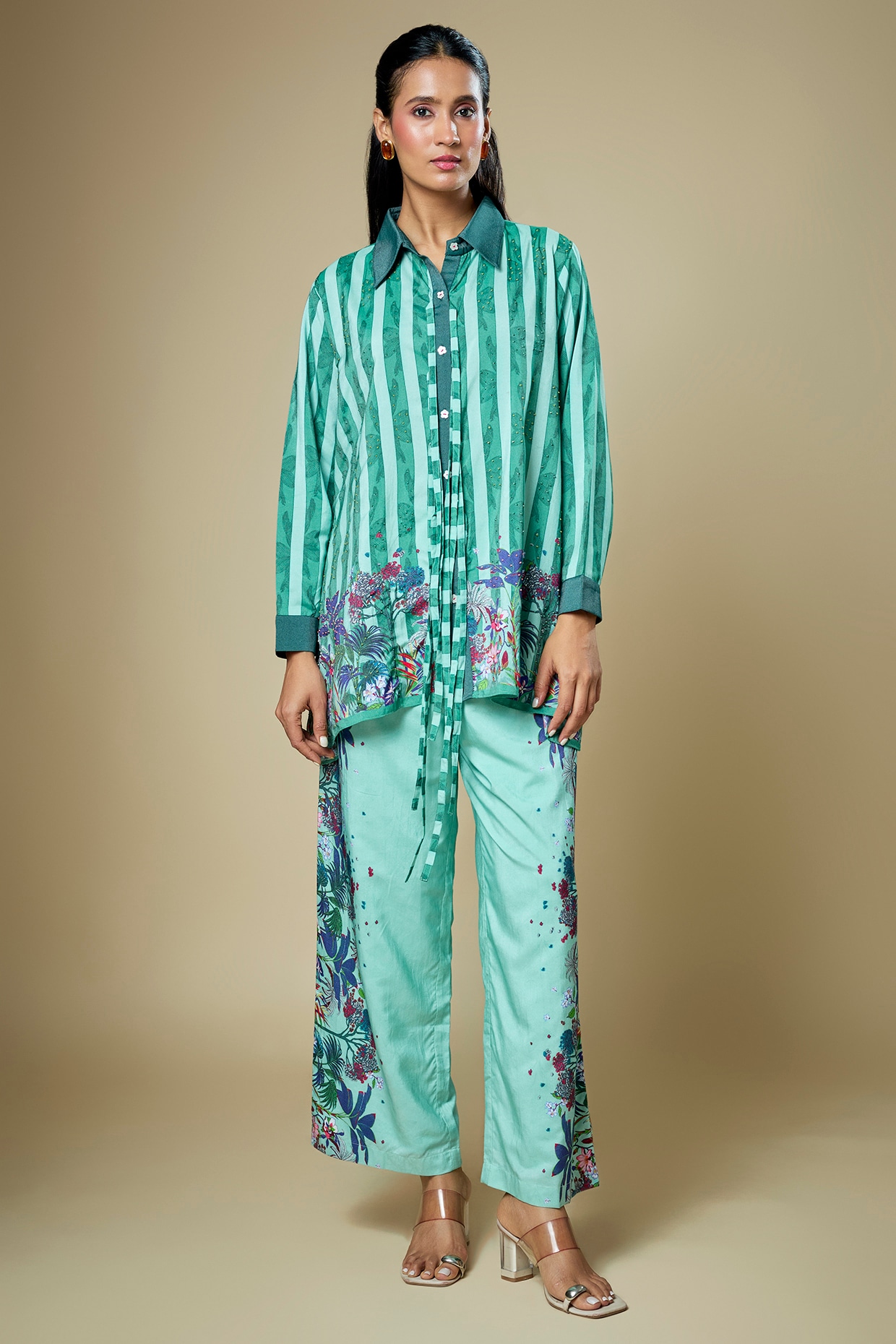 Soup by Sougat Paul Blue Cotton Silk Floral Printed Co-Ord Set
