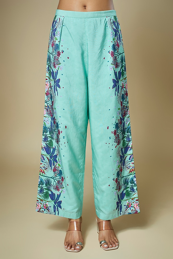 Blue Cotton Silk Floral Printed Co-Ord Set by Soup by Sougat Paul at Pernia's Pop Up Shop