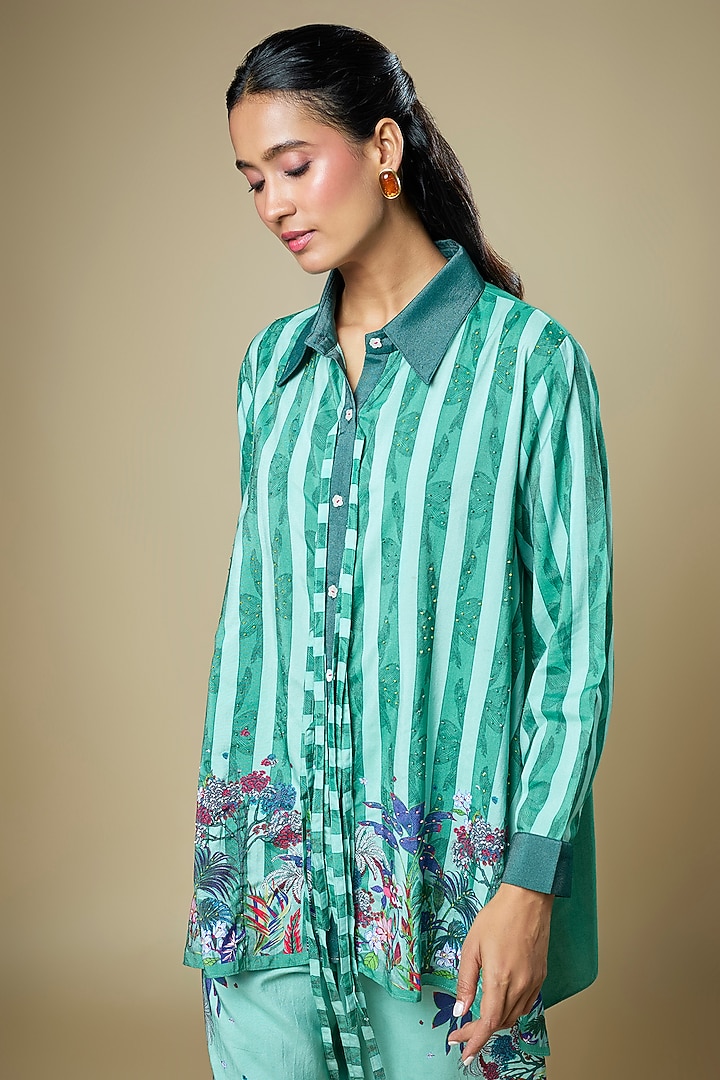 Blue Cotton Silk Floral Printed Co-Ord Set by Soup by Sougat Paul at Pernia's Pop Up Shop