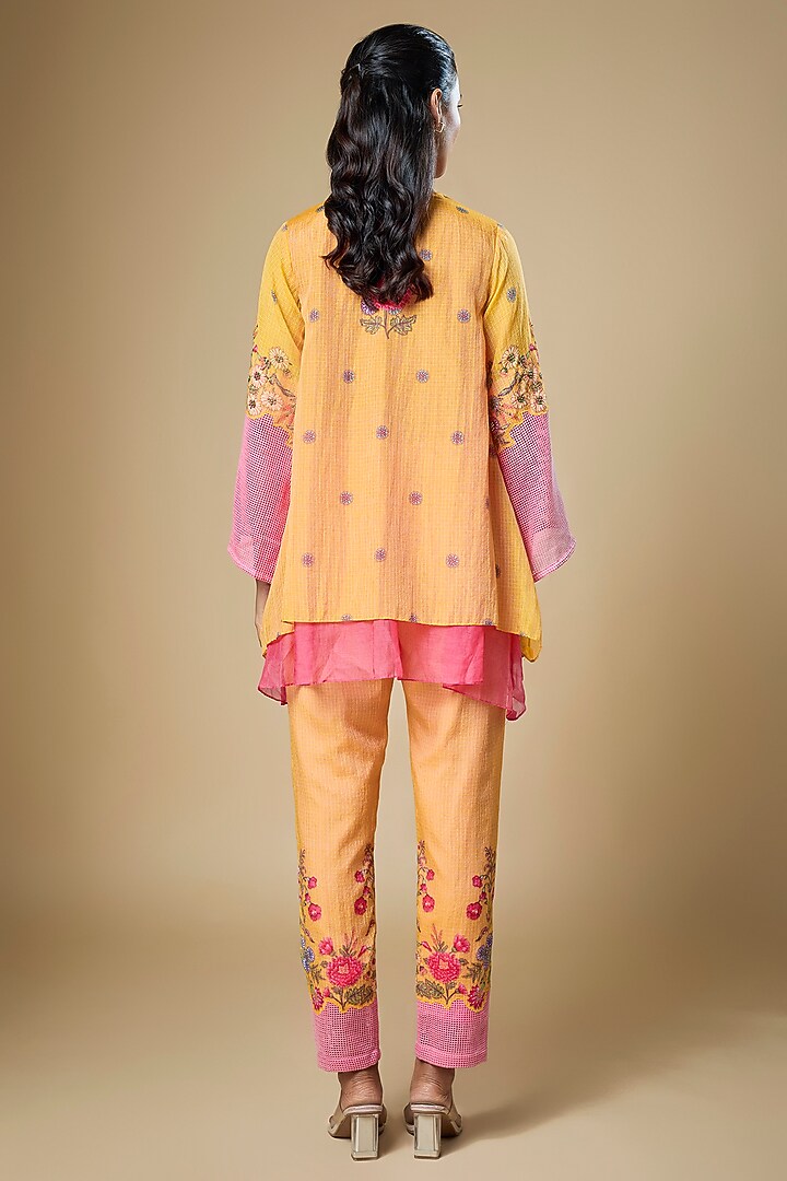 Orange & Pink Silk Net Embroidered Co-Ord Set by Soup by Sougat Paul at Pernia's Pop Up Shop