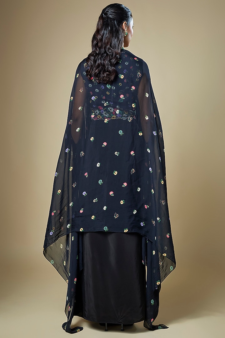 Black Silk Draped Skirt Set by Soup by Sougat Paul at Pernia's Pop Up Shop