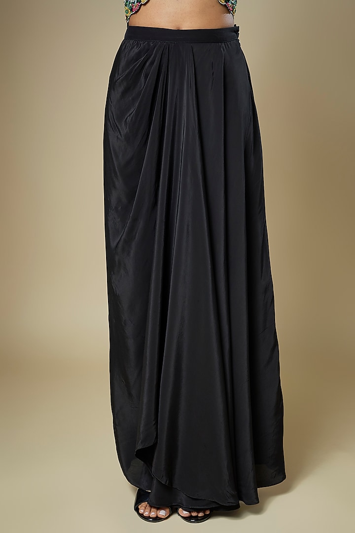 Black Silk Draped Skirt Set by Soup by Sougat Paul at Pernia's Pop Up Shop