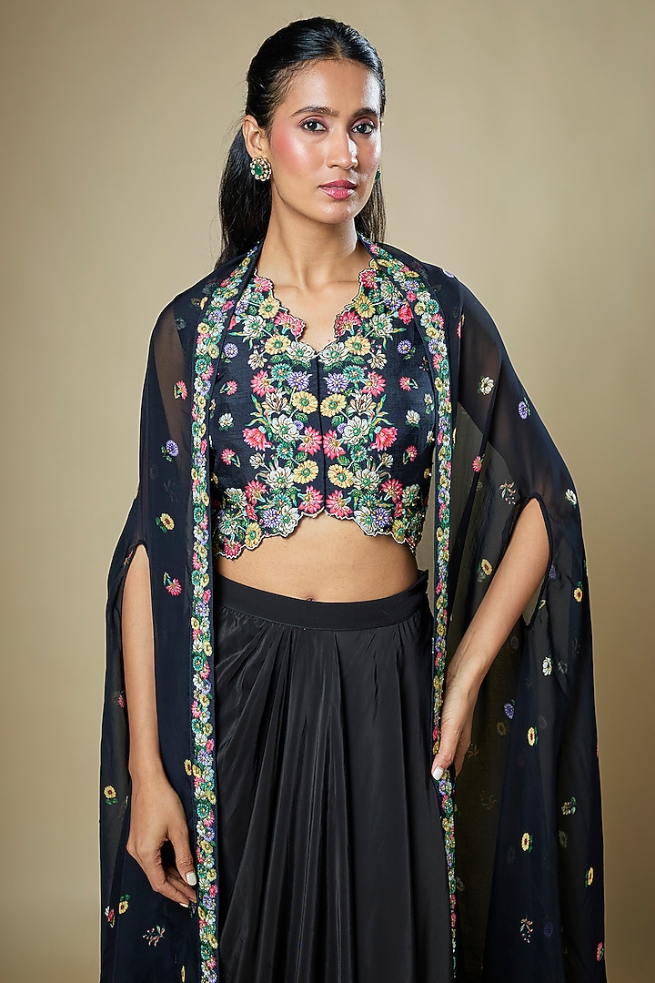 Black Silk Draped Skirt Set by Soup by Sougat Paul at Pernia's Pop Up Shop