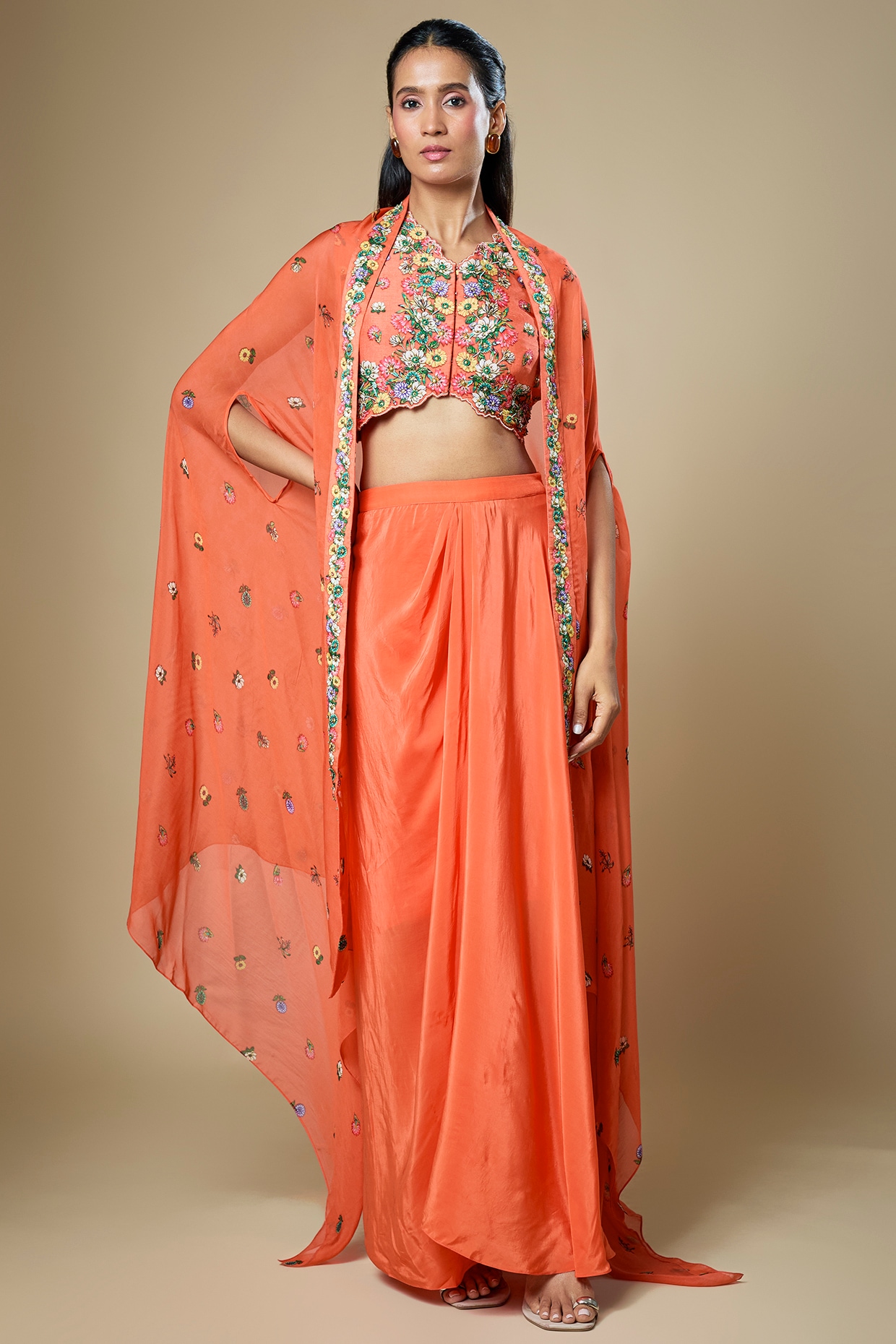 Soup by Sougat Paul Rust Silk Draped Skirt Set
