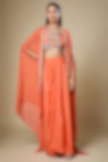 Rust Silk Draped Skirt Set by Soup by Sougat Paul at Pernia's Pop Up Shop