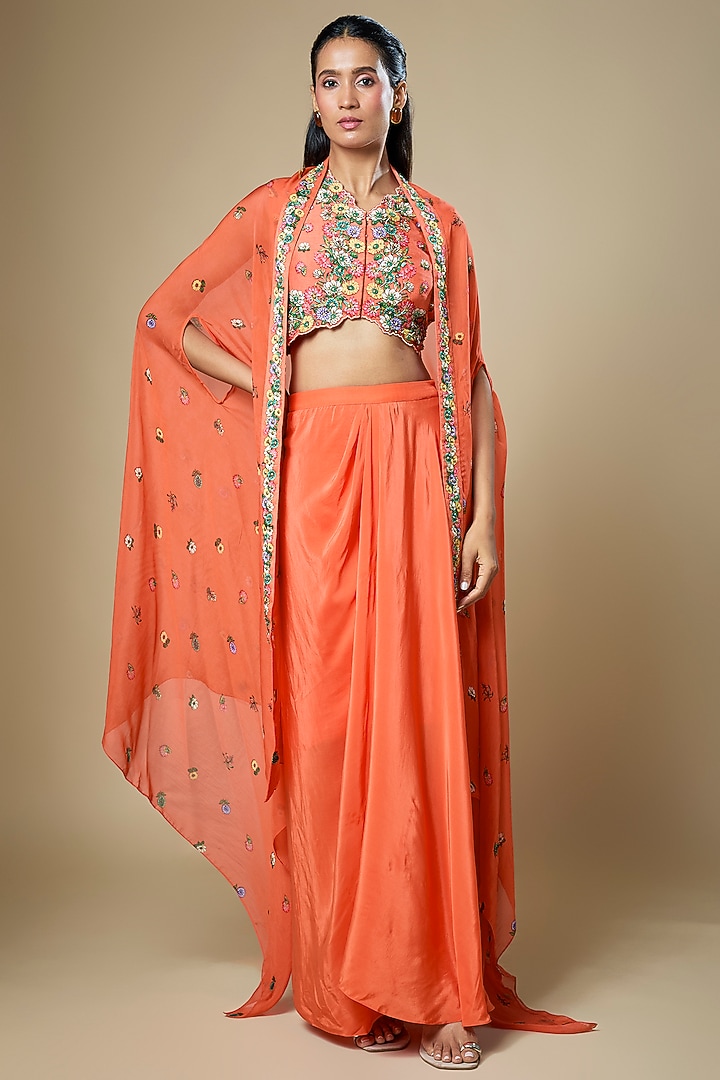 Rust Silk Draped Skirt Set by Soup by Sougat Paul at Pernia's Pop Up Shop
