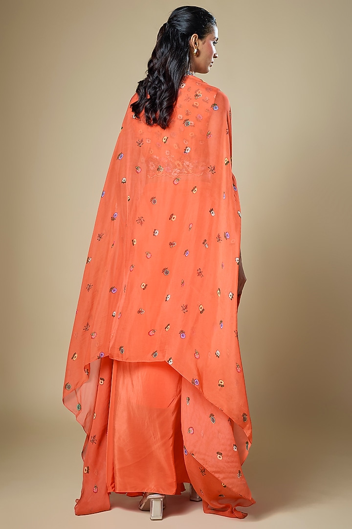 Rust Silk Draped Skirt Set by Soup by Sougat Paul at Pernia's Pop Up Shop