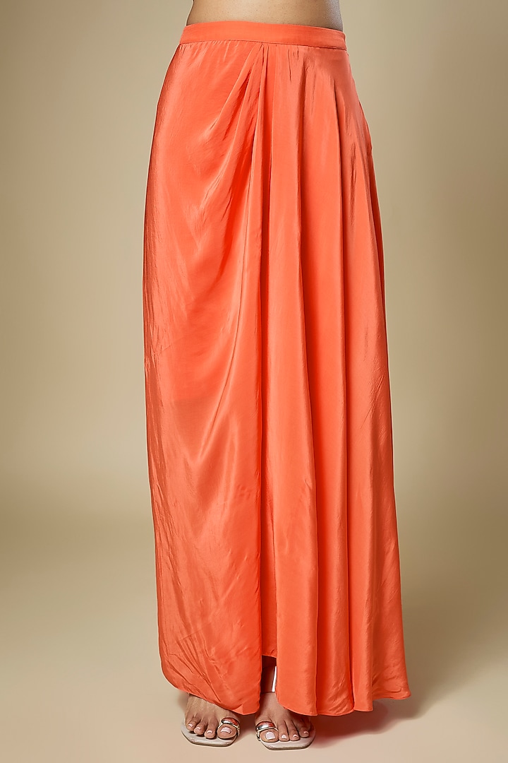 Rust Silk Draped Skirt Set by Soup by Sougat Paul at Pernia's Pop Up Shop