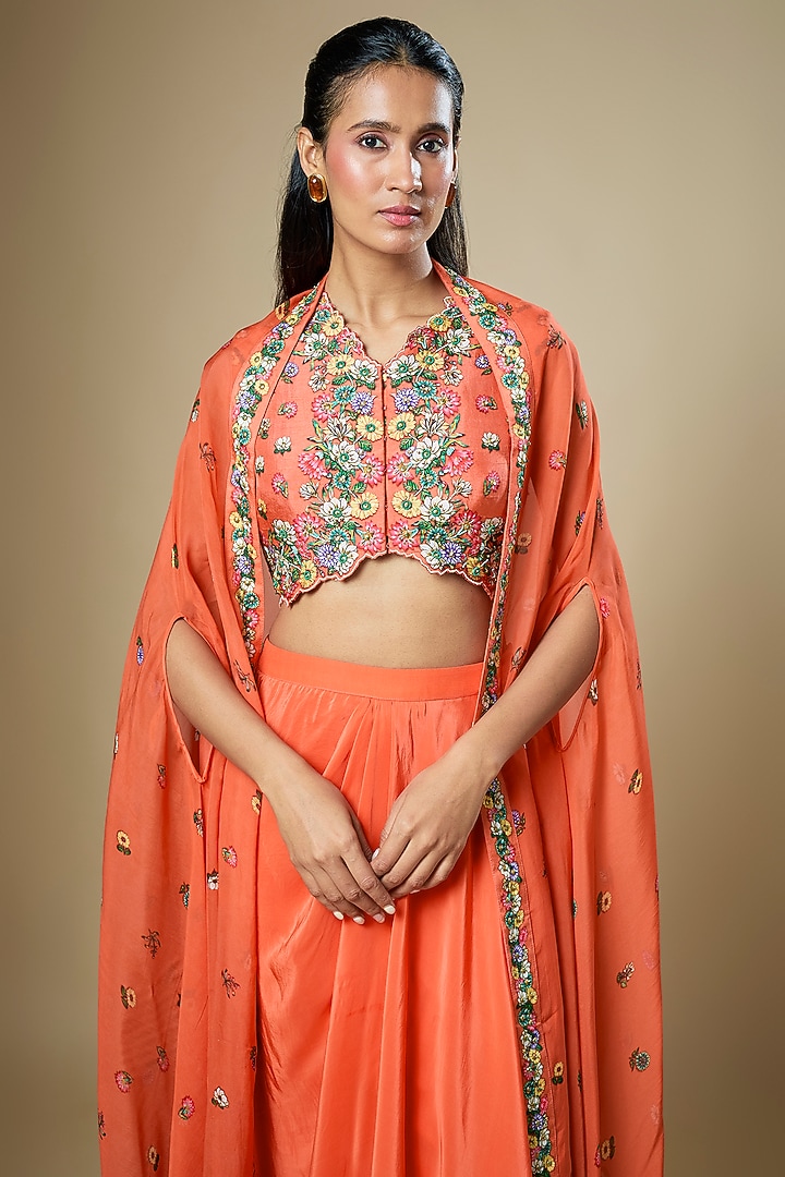 Rust Silk Draped Skirt Set by Soup by Sougat Paul at Pernia's Pop Up Shop