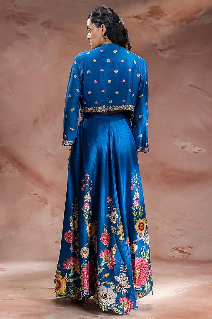 Teal Blue Silk Embroidered Wedding Lehenga Set by Soup by Sougat Paul at Pernia's Pop Up Shop