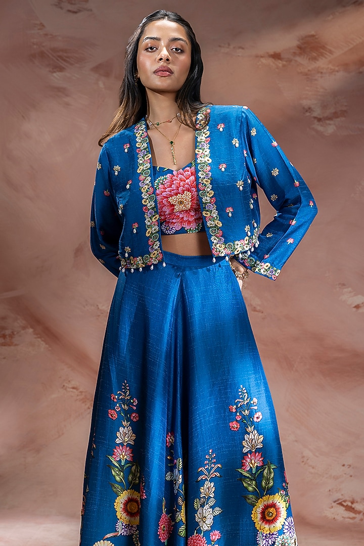 Teal Blue Silk Embroidered Wedding Lehenga Set by Soup by Sougat Paul at Pernia's Pop Up Shop