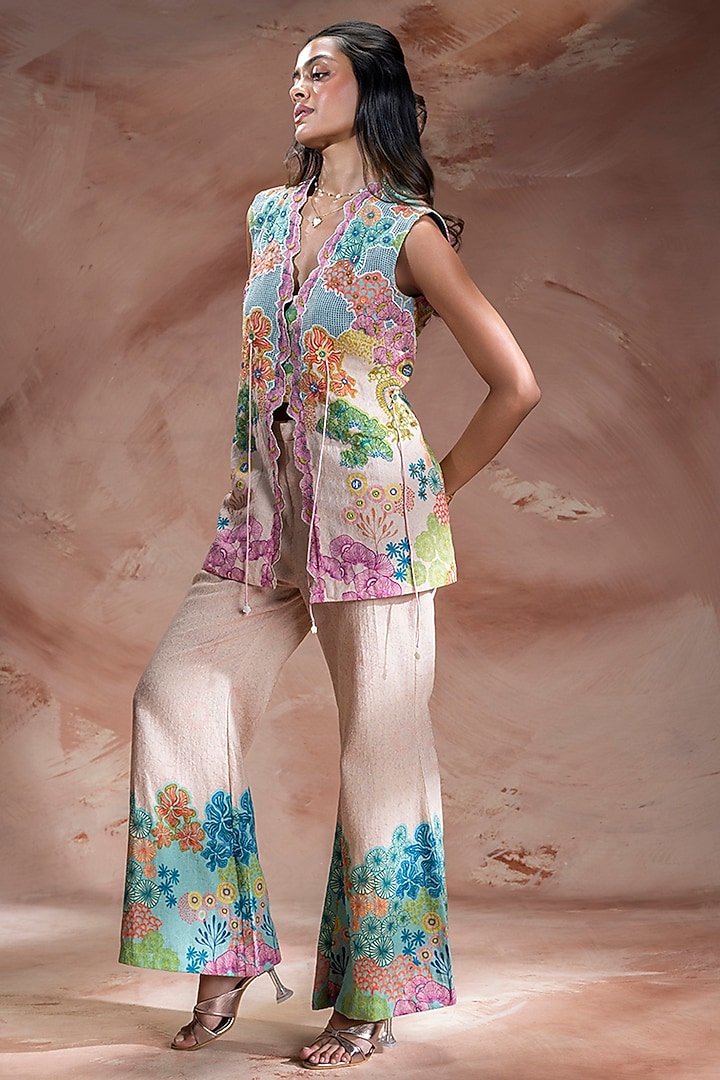 Pink Malaysian Silk Embroidered Co-Ord Set by Soup by Sougat Paul at Pernia's Pop Up Shop