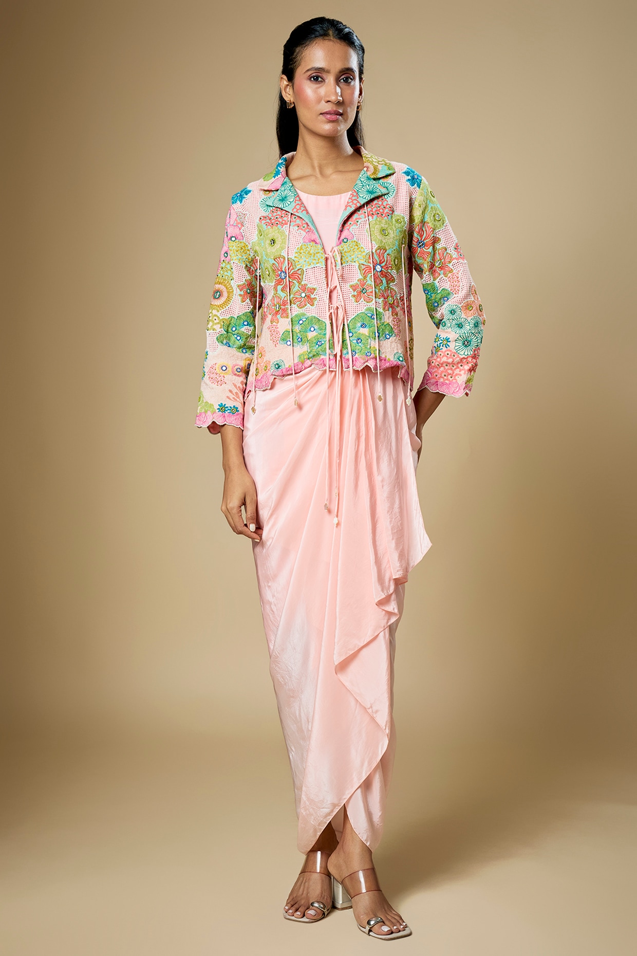 Soup by Sougat Paul Pink Crepe Draped Jacket Dress