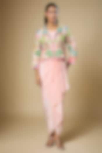Pink Crepe Draped Jacket Vacation Dress by Soup by Sougat Paul at Pernia's Pop Up Shop