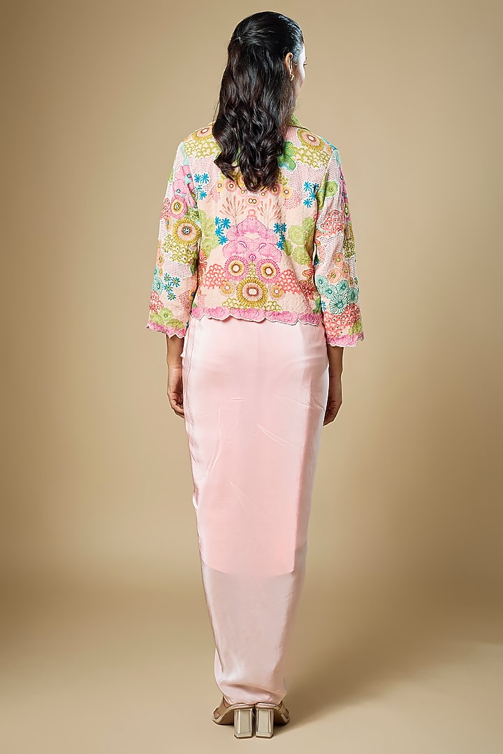 Pink Crepe Draped Jacket Vacation Dress by Soup by Sougat Paul at Pernia's Pop Up Shop