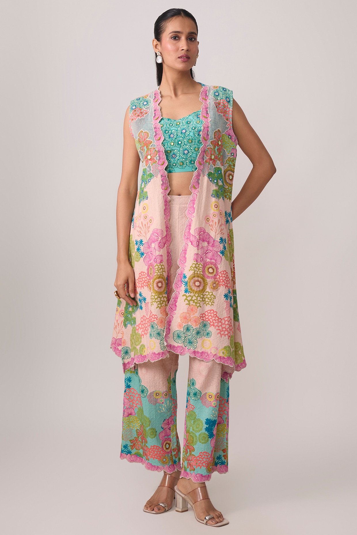 Soup by Sougat Paul Pink Cotton Printed Jacket Set