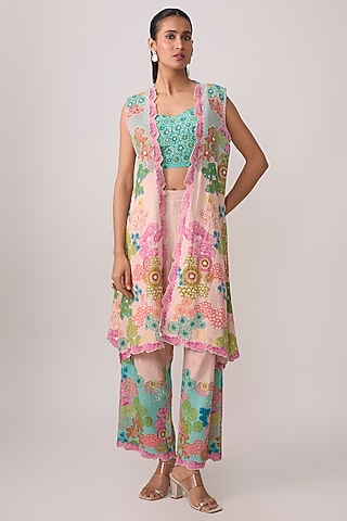Pink Cotton Printed Jacket Set by Soup by Sougat Paul