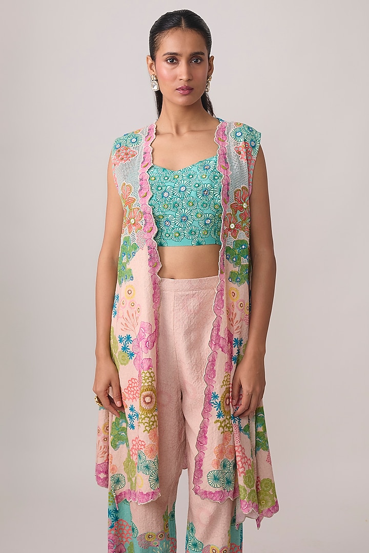 Pink Cotton Printed Jacket Set by Soup by Sougat Paul at Pernia's Pop Up Shop