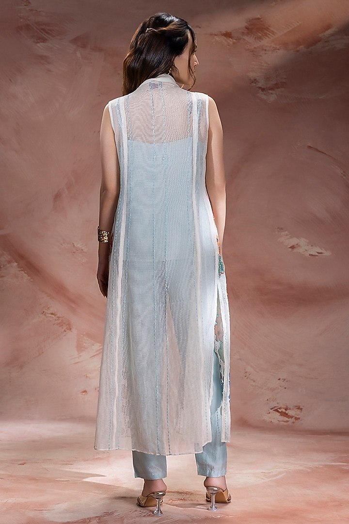Off-White & Sky Blue Chanderi Co-Ord Set by Soup by Sougat Paul at Pernia's Pop Up Shop