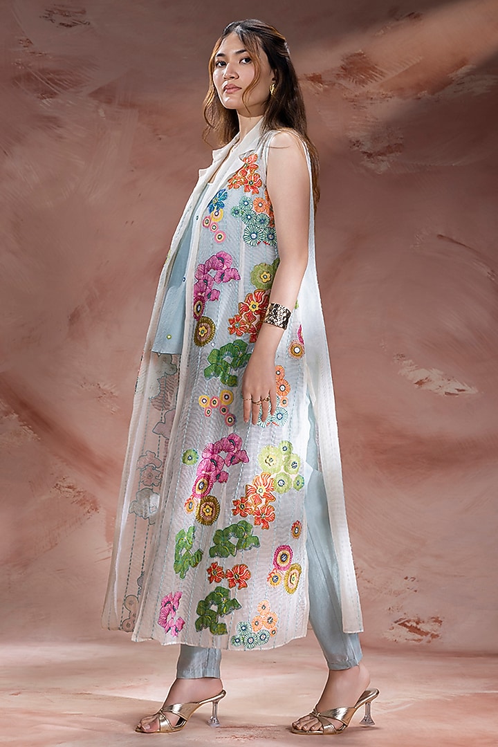 Off-White & Sky Blue Chanderi Co-Ord Set by Soup by Sougat Paul at Pernia's Pop Up Shop