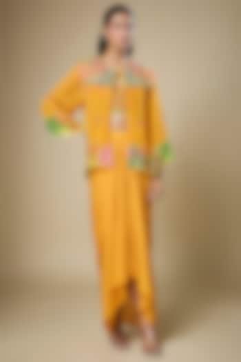 Yellow Crepe Draped Skirt Set by Soup by Sougat Paul at Pernia's Pop Up Shop
