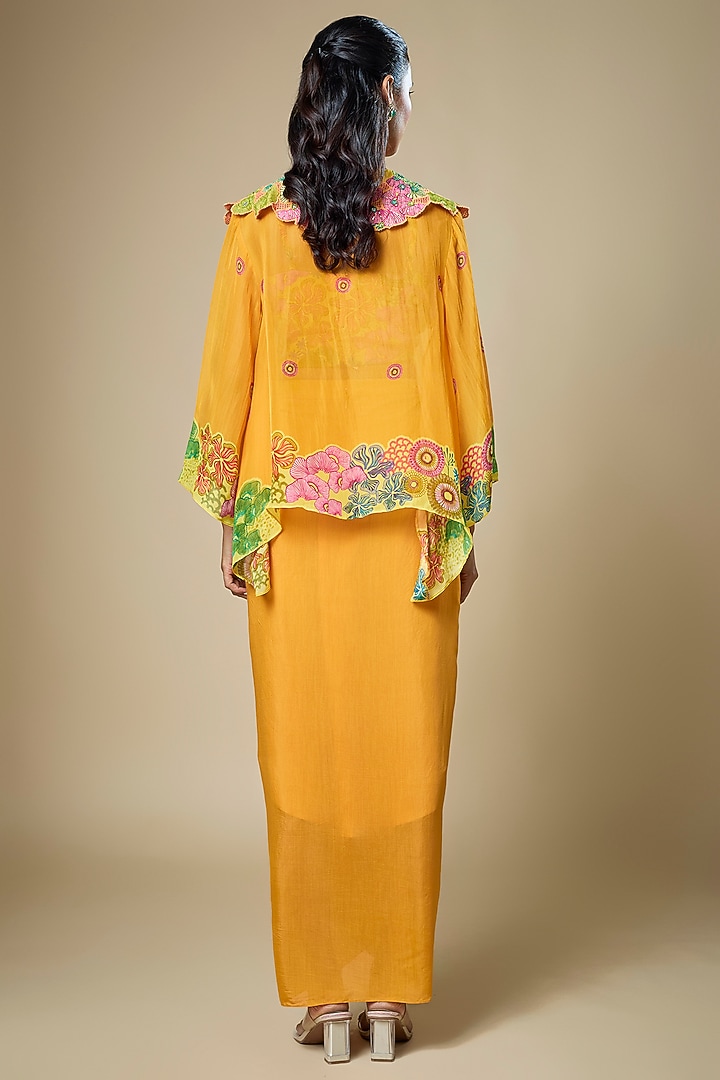 Yellow Crepe Draped Skirt Set by Soup by Sougat Paul at Pernia's Pop Up Shop