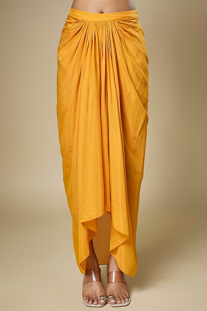 Yellow Crepe Draped Skirt Set by Soup by Sougat Paul at Pernia's Pop Up Shop