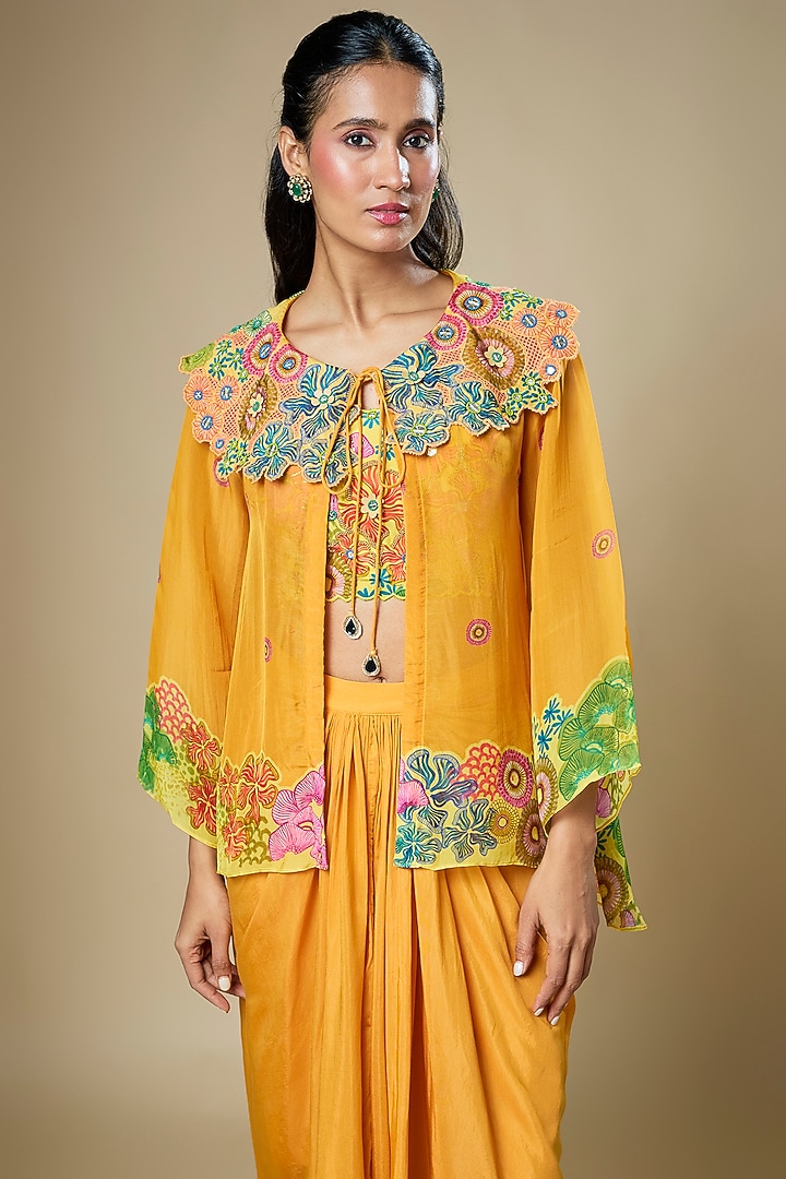 Yellow Crepe Draped Skirt Set by Soup by Sougat Paul at Pernia's Pop Up Shop