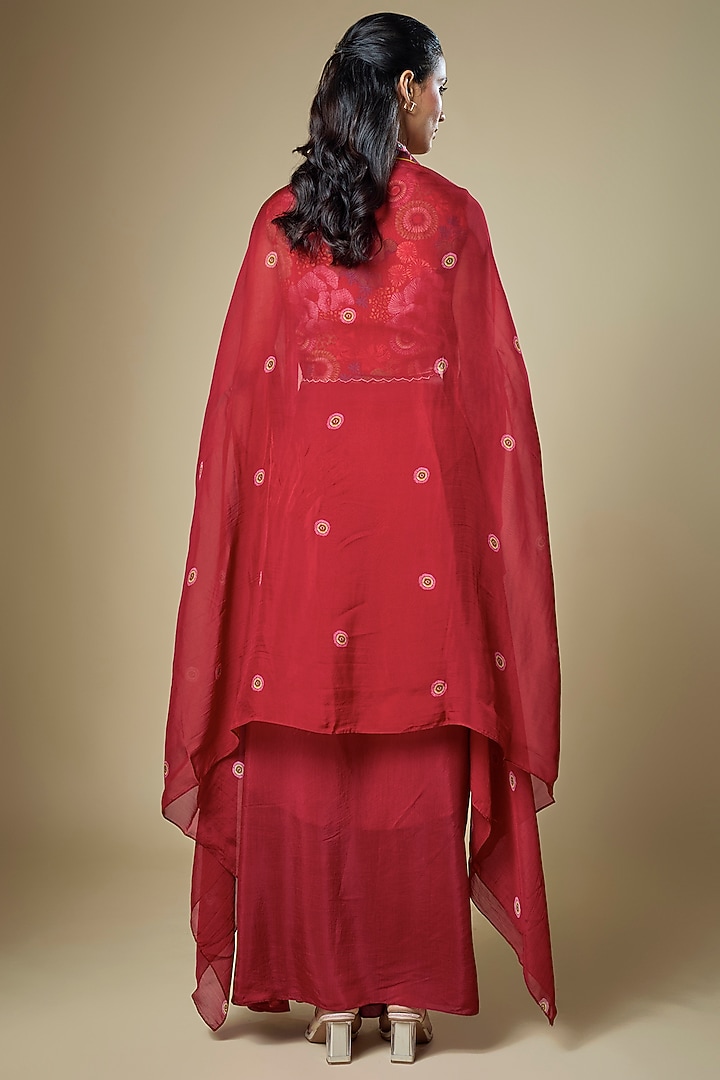 Red Crepe Draped Skirt Set by Soup by Sougat Paul at Pernia's Pop Up Shop