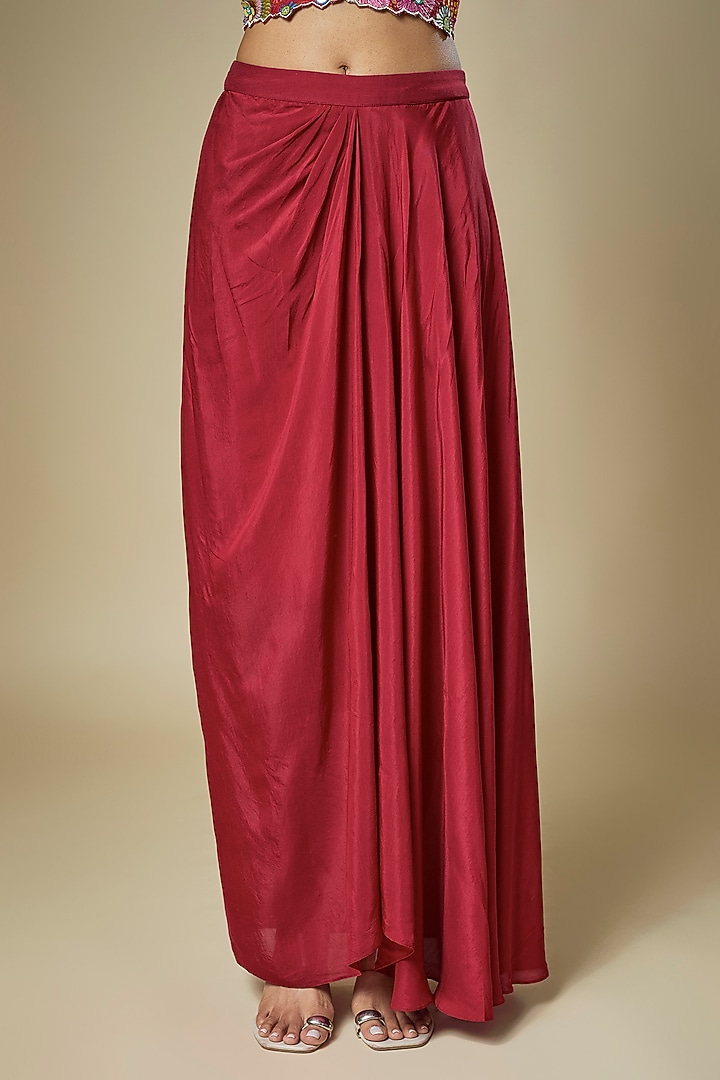 Red Crepe Draped Skirt Set by Soup by Sougat Paul at Pernia's Pop Up Shop