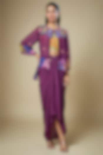 Purple Crepe Draped Skirt Set by Soup by Sougat Paul at Pernia's Pop Up Shop