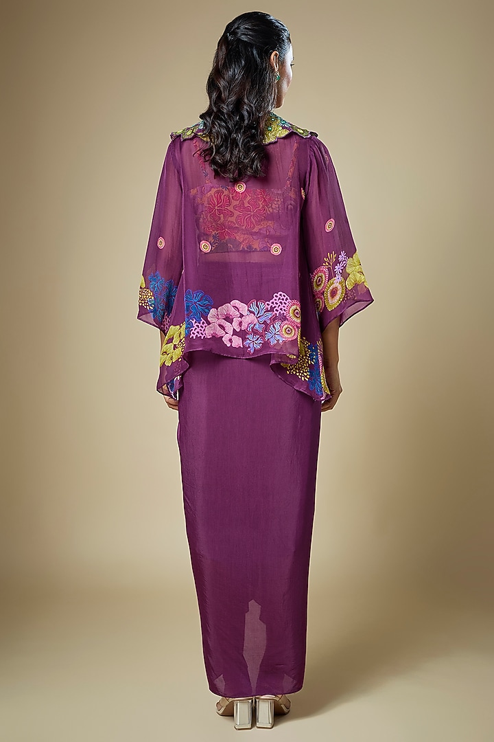 Purple Crepe Draped Skirt Set by Soup by Sougat Paul at Pernia's Pop Up Shop