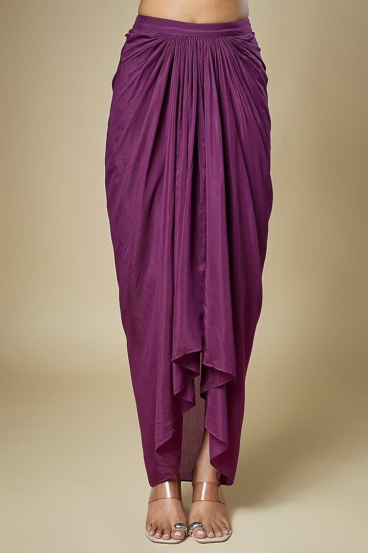 Purple Crepe Draped Skirt Set by Soup by Sougat Paul at Pernia's Pop Up Shop