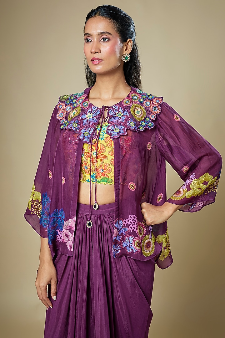 Purple Crepe Draped Skirt Set by Soup by Sougat Paul at Pernia's Pop Up Shop