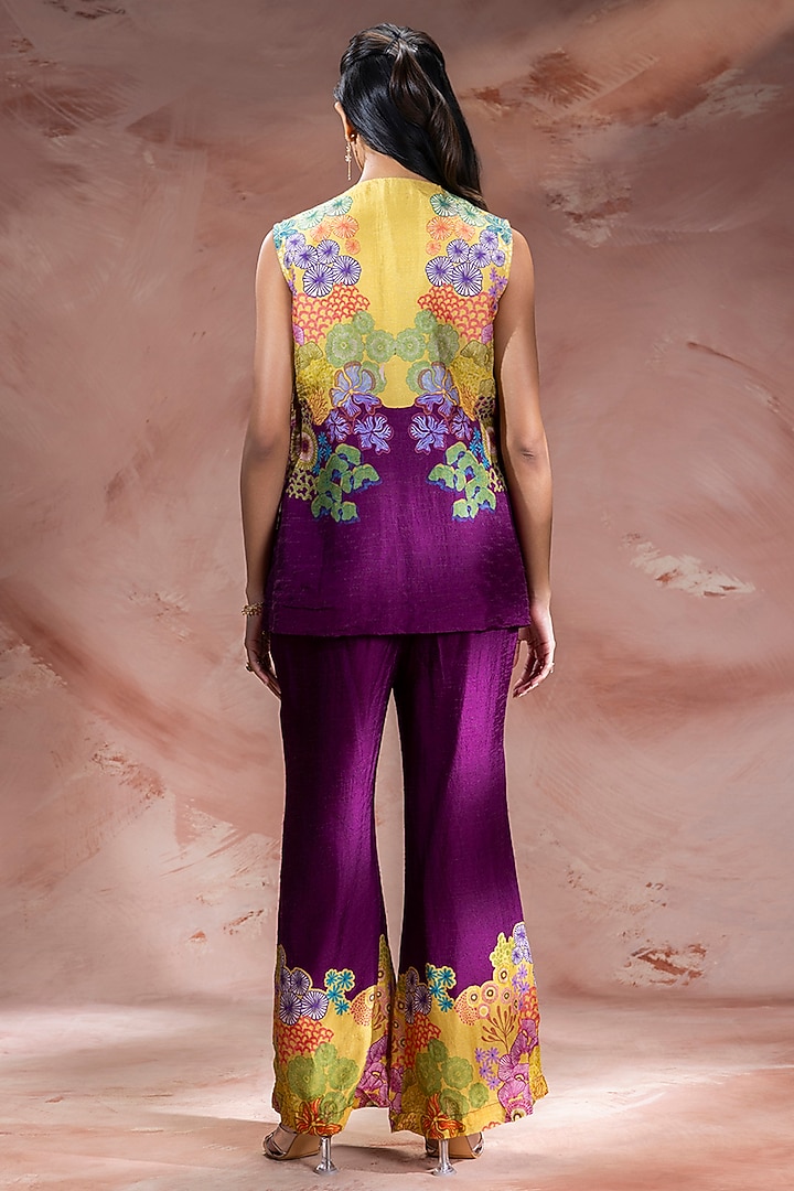 Purple & Yellow Malaysian Silk Embroidered Co-Ord Set by Soup by Sougat Paul at Pernia's Pop Up Shop