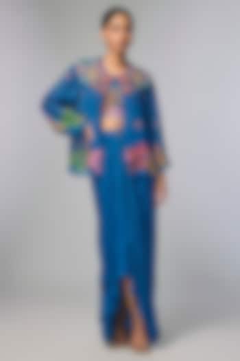Blue Organza Embroidered Cape Set by Soup by Sougat Paul at Pernia's Pop Up Shop